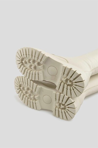 sovrana Γνήσιες δερμάτινες μακριές μπότες με κορδόνια μπεζ