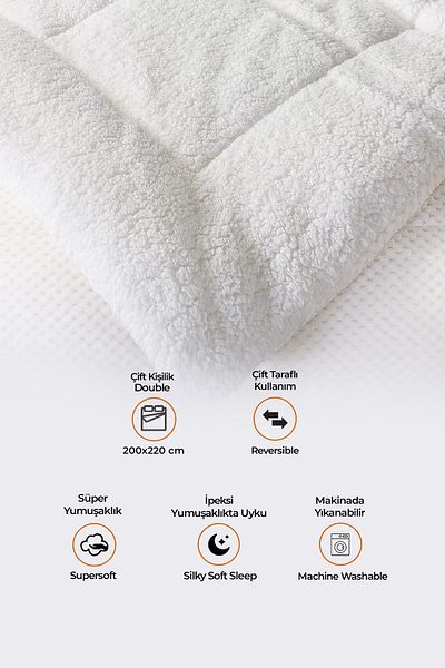 Evlen Home Collection لحاف ويل سوفت فائق النعومة - لحاف قطيفة مزدوج الجوانب، مزدوج، قابل للغسل - 200x220 سم أوف وايت
