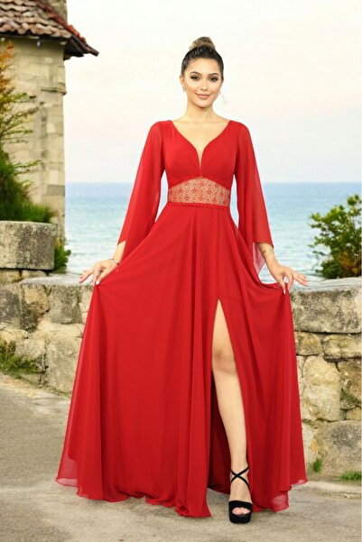 FaBe Fashion VALON KOLLU DANTEL KOMBİNLİ BEYAZ ŞİFON NİKAH  NİŞAN SÖZ DIŞ ÇEKİM ELBİSESİ