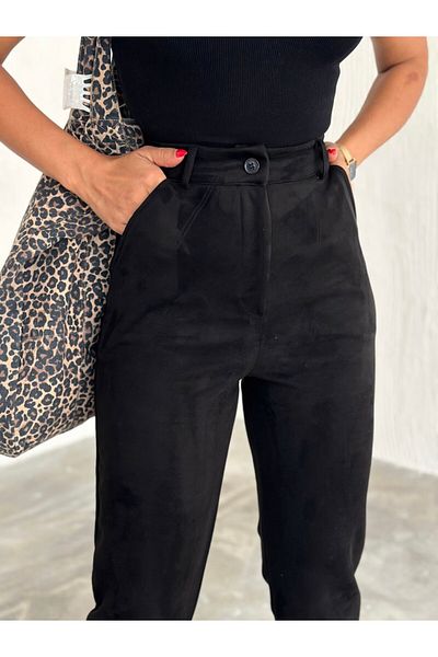 winmoda Women's Suede High Waist Carrot Pants / Women's Suede Fabric High Waist Trousers