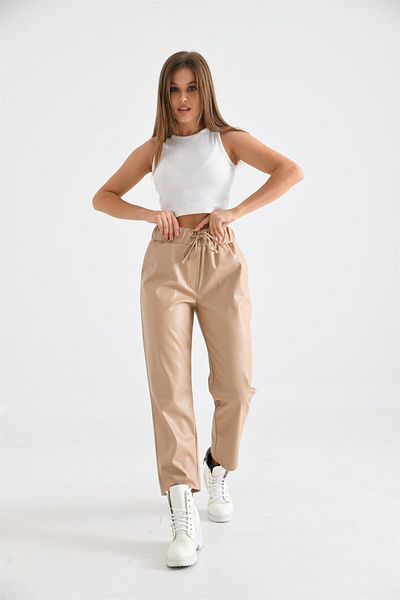 FTZ WOMEN Women's Leather Trousers Beige Rbn2028