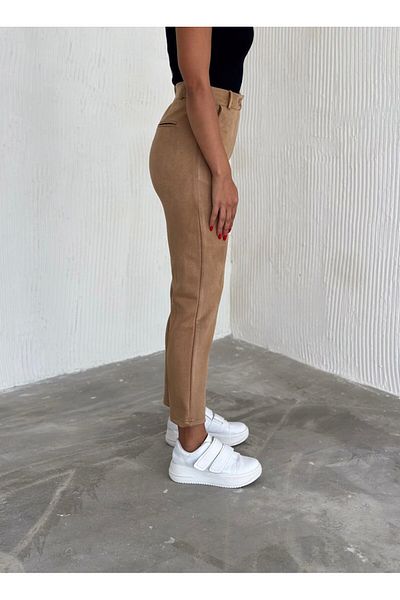 winmoda Γυναικείο καστόρι ψηλόμεσο καρότο παντελόνι / γυναικείο σουέτ ψηλόμεσο παντελόνι