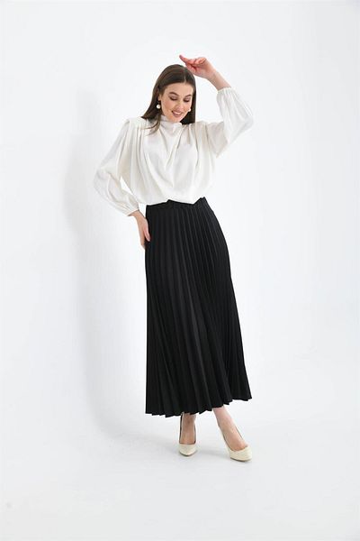 FTZ WOMEN Fusta de damă cu pliuri negre - 30390
