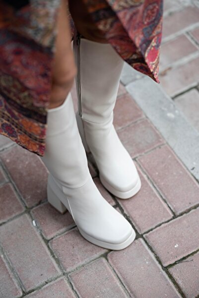 sovrana Μπότες με τακούνι Πλατφόρμα Blunt Toe Μπεζ