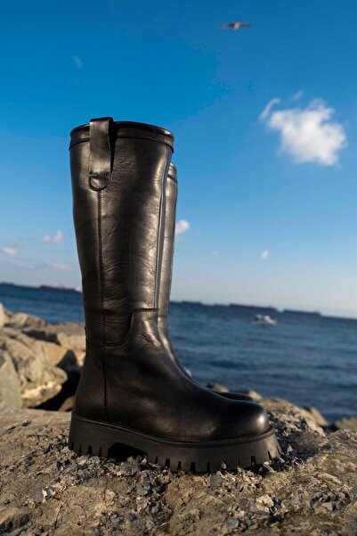 sovrana Μαύρες μακριές μπότες από γνήσιο δέρμα