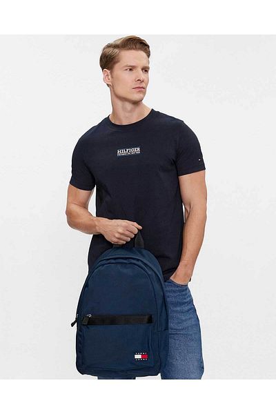 Tommy Hilfiger Unisex Brand Logo Navy Blue Backpack Suitable for Daily Use Am0am11964-C1g