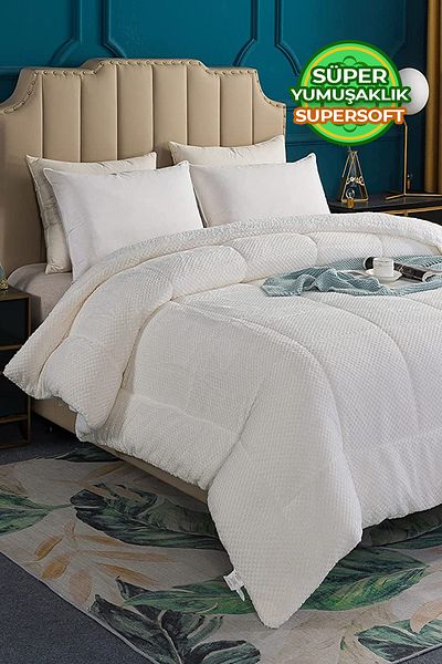 Evlen Home Collection لحاف ويل سوفت فائق النعومة - لحاف قطيفة مزدوج الجوانب، مزدوج، قابل للغسل - 200x220 سم أوف وايت