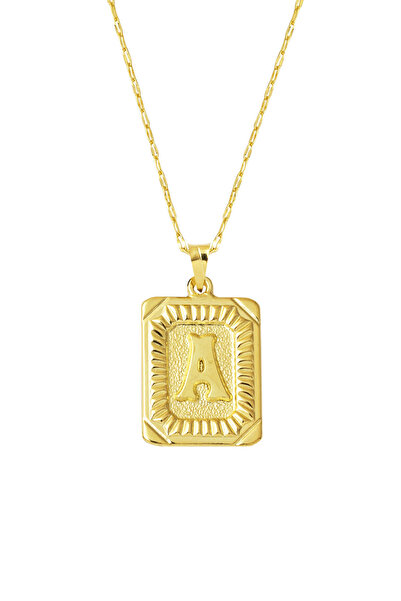 Bilezikci Altın Kare Plakalı A Harf Kolye 14 Ayar