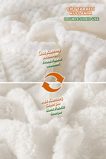Evlen Home Collection Ultra Yumuşak Çift Taraflı Wellsoft Peluş Yorgan Dolgulu Çift Kişilik 200x220 Cm Krem Beyaz