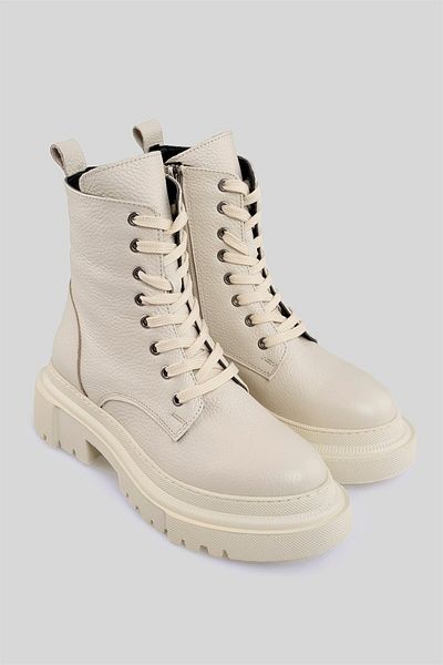sovrana Genuine Leather Thick Soled Boots Beige