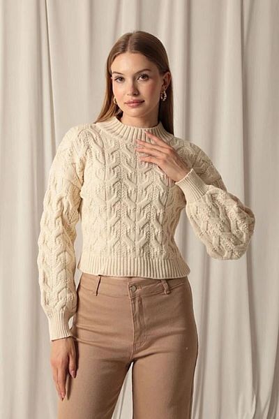 DRESSY CL Prevailing Collar Jacquard Patterned Comfortable Crop Women's Knitwear Sweater