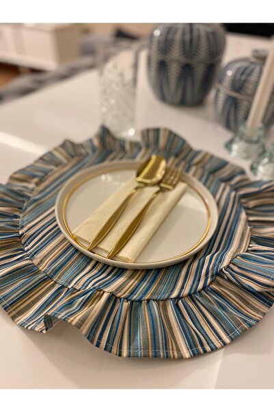 eyma home Duck keten çizgili fırfırlı supla takımı 6 adet