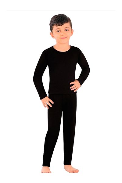 SİERNA Children's Unisex Black Winter Leggings Hooded Comfortable Soft Mesh Thick Underwear Leggings Black Srn-004610