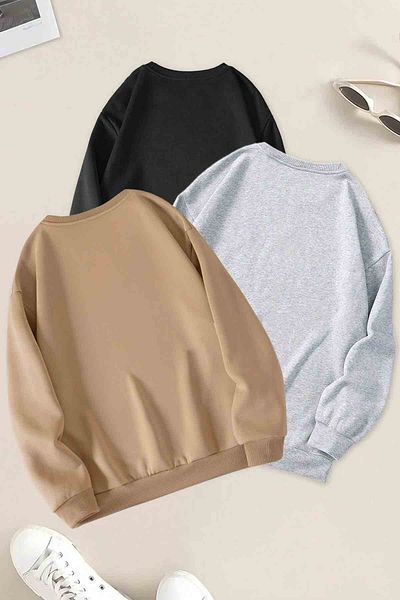 uyguntarz Φούτερ 3 Συσκευασίας Μπεζ Γκρι Μαύρο Oversize