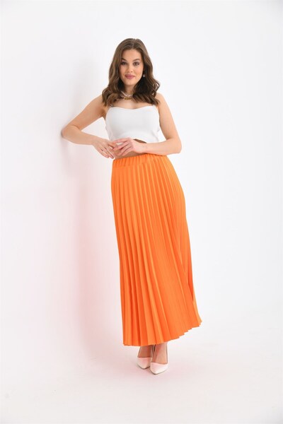 FTZ WOMEN Orange Pleated Women's Skirt - 30390