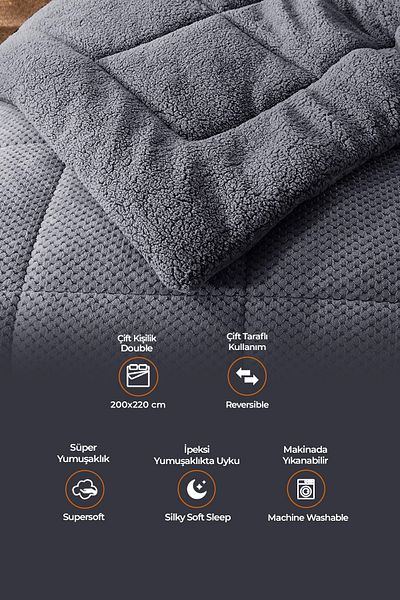Evlen Home Collection Wellsoft Ultra Soft - Double Sided Plush Quilt, Double Size, Washable - 200x220 cm Anthracite