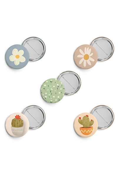 riyaz 5'li Set, İğneli Buton Rozet 44mm, aksesuar, pin (Bitkiler)