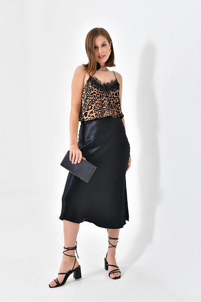 FTZ WOMEN Fustă de damă din satin neagră Rbn4011