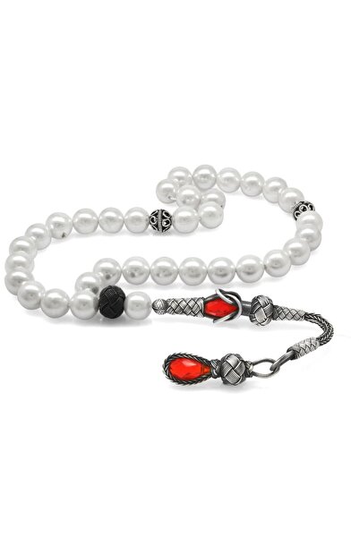 Tesbihane Χάντρες προσευχής από φυσική πέτρα από ασήμι 1000 Kazaz με φούντα και σφαίρα κοπής Mayorka Pearl