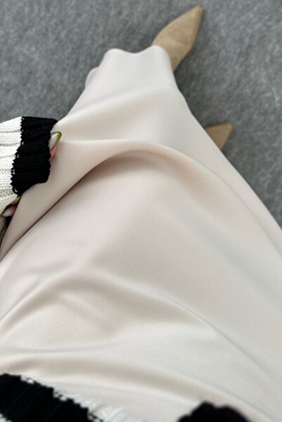 KaSheHa Stone Satin Fabric Elastic Waist Long Bell Skirt 91 cm