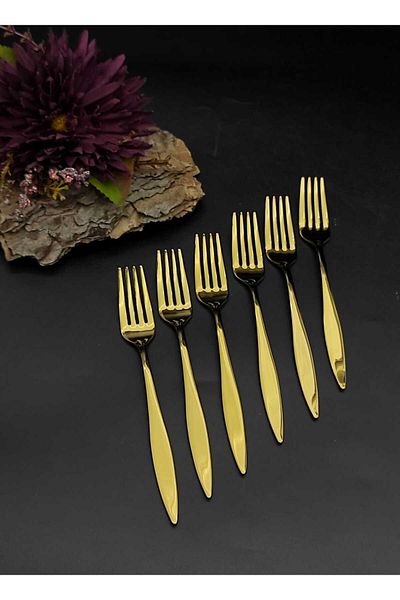 BRONDOFF Gold Titanium Dessert Fork Set 6 Pieces