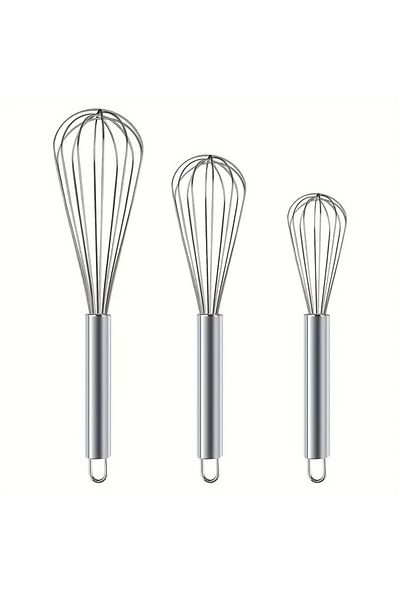 DEPOKON 3Pcs, Egg Beaters, 3 Different Sizes Stainless Steel Egg Beaters