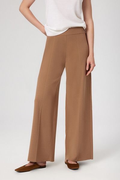 Mısırlı Pantaloni largi de damă cu cusături cu nervuri caramel