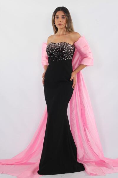 aşkın göksu Black Pink Women's Evening Dress - Comfortable and Stylish Design