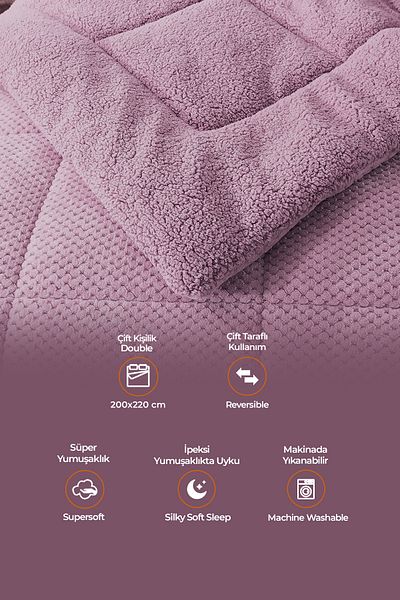 Evlen Home Collection لحاف ويل سوفت فائق النعومة - لحاف قطيفة مزدوج الجوانب، قابل للغسل - 200x220 سم أرجواني