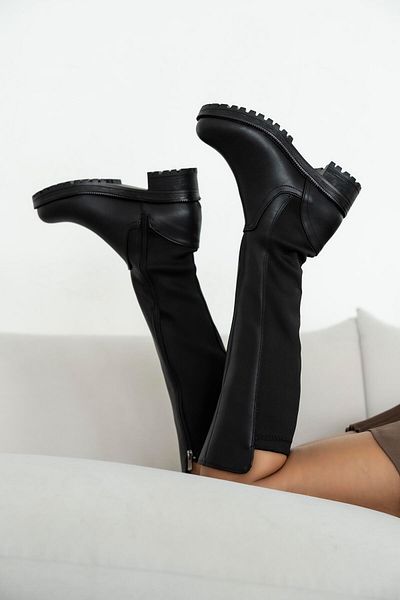 sovrana Thick Sole Stretch Detailed Boots Black