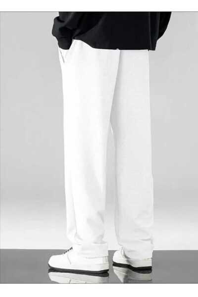 yg ydn giyim Pantaloni de sport albi, largi, cu picioare drepte, talie elasti...