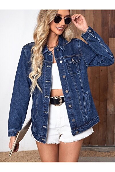 Cuqq Denim Жіноча джинсова куртка з тонкого деніму темно-синього кольору