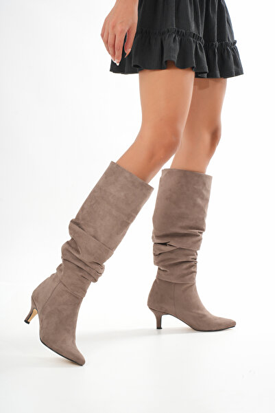 brawerlife Cizme cu toc scurt din piele intoarsa pentru femei/fete Midnight, cu detaliu, cu varf ascutit