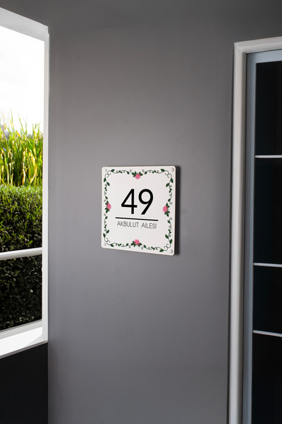 Morimora Gül Motifli Kişiye Özel Kapı Numarası ve Kapı isimliği