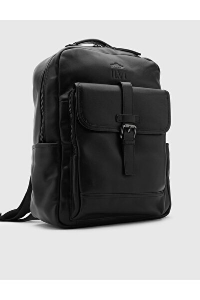 İLVİ Jello Erkek Sırt Çantası Siyah Hakiki Deri