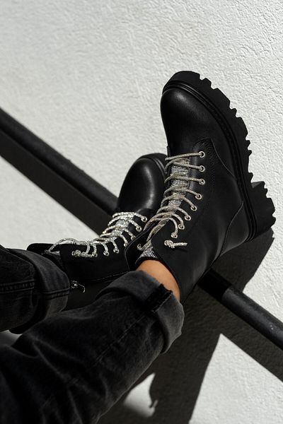 sovrana Lacing Stone Detailed Boots Black