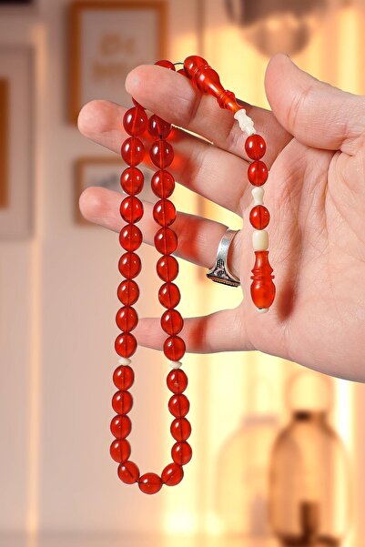 TESBİHKENTİ Молитвени мъниста от червен цвят, огнени кехлибари, подписани от ...