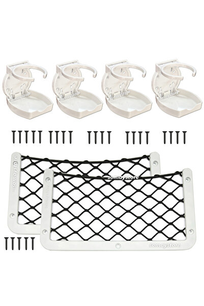 Boat Caravan Set 4 Oval Folding Cup Holders 2 Pieces 32x17cm Furniture Net White