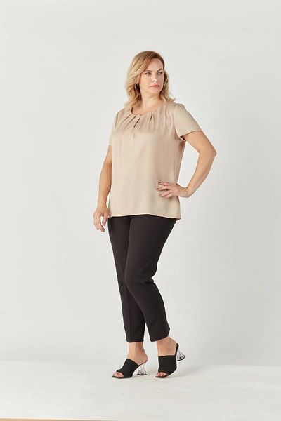 Moda Berray 3202 Drop Neck Satin Short Sleeve Plus Size Blouse Black