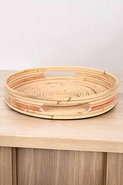 oceanpoint Natural Rattan Round Tray 30 cm Handmade Multi-Purpose Decorative Presentation Tray Tableware Serving