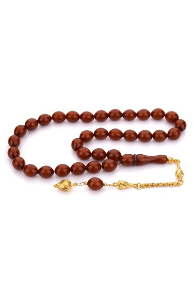 TESBİHKENTİ مسبحة صلاة بلون القهوة ذات الحبيبات الخشنة ومغبرة بشرابة واحدة