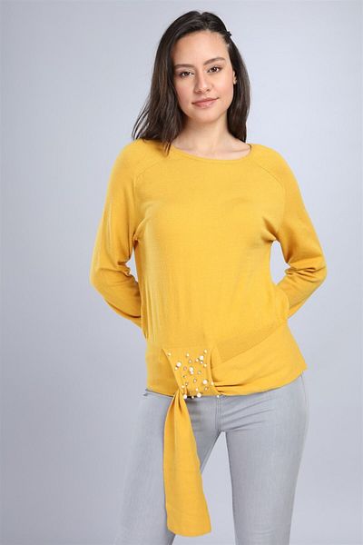 FTZ WOMEN Bluză de damă cu perle în față șofran 20-570
