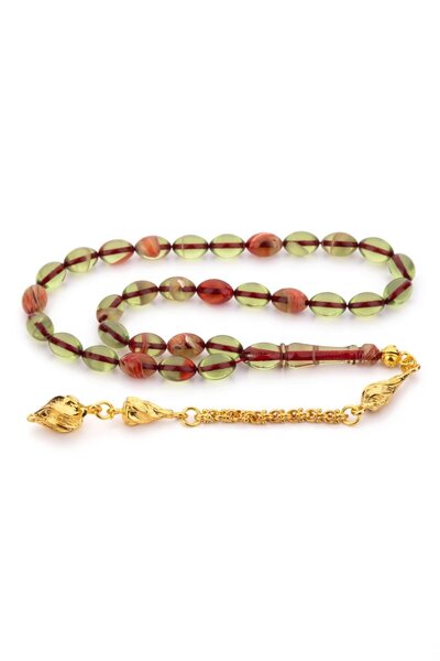 TESBİHKENTİ خرزات صلاة عنبرية جميلة قابلة للسحب مع شرابات صفراء