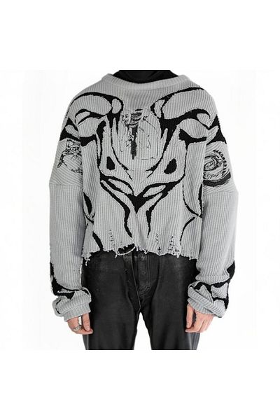 Köstebek Gray Vintage Aesthetic Selves Oversize Sweater