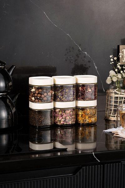 netteucuzluk 6-Piece Small Size Kitchen Organizer - Glass Jar Food Pulses Storage Container (6 Pcs) 12 Pieces