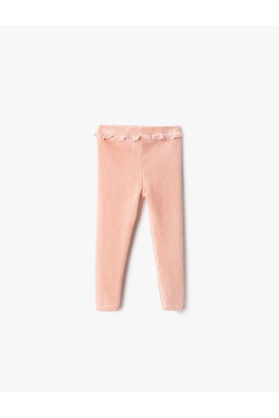 Koton Ribbed Ruffle Detailed Leggings with Elastic Waist