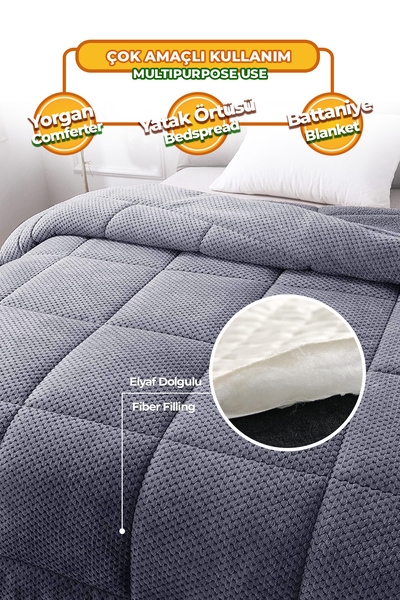 Evlen Home Collection Ultra Yumuşak Tek Kişilik Çift Taraflı Wellsoft Peluş Yorgan Yıkanabilir 160x220 Antrasit