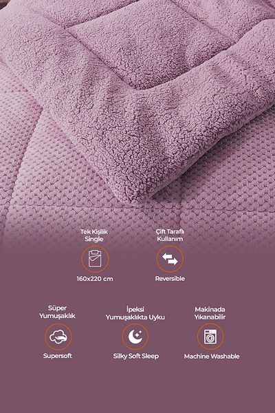 Evlen Home Collection Εξαιρετικά μαλακό μονό πάπλωμα διπλής όψης Wellsoft βελούδινο που πλένεται 160x220 λιλά