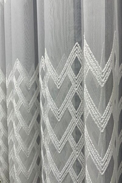 Cortibo Monaco Zigzag Patterned Tulle Curtain (Without Pleat)