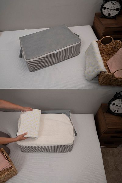 ADARYA HOME 8 Pieces Gray Striped Base Type Storage Bag - Large Size Storage 65X45X22 cm